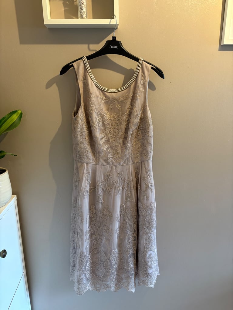 Monsoon taupe evening dress uk size 10