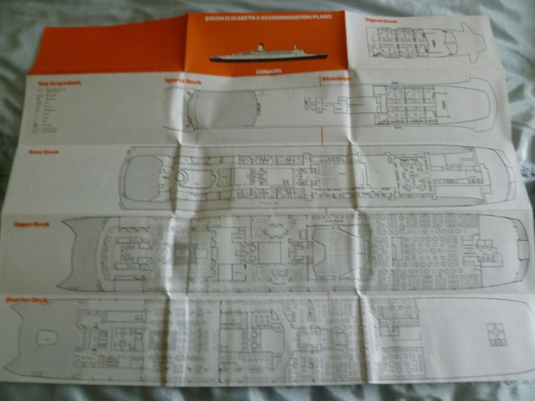 Queen Elizabeth 2, Pocket Companion and Wine List, plus Cunard Countess and Princess Deck Plans.