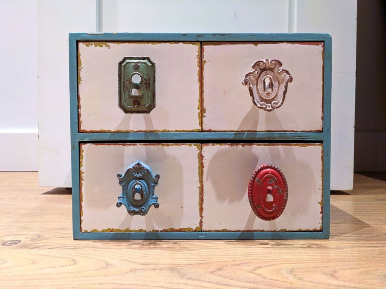 Handmade Vintage Indian Wooden Four-Drawer Storage Box