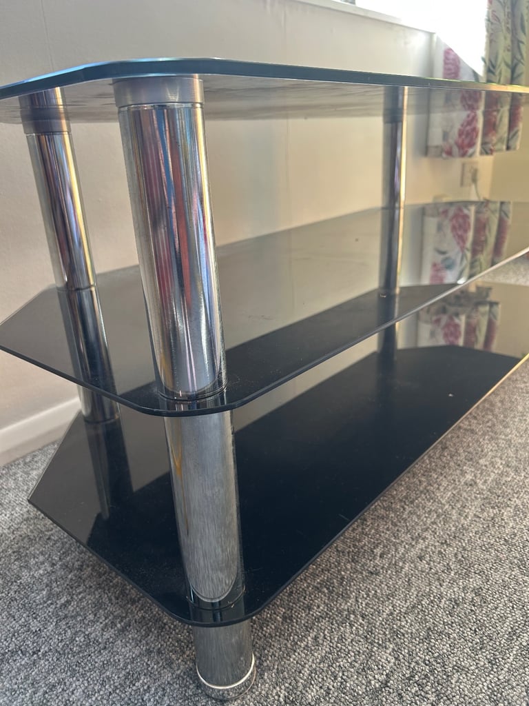 Glass black tv stand and shelf 
