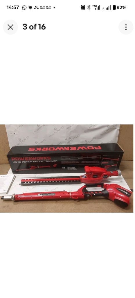 Green Works.Hedge Cutter Trimmer Cordless Powerworks Long Reach Pole 40V 