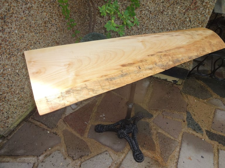 LIVE EDGE TABLE ~ CAST IRON PEDESTAL BASE WITH SLAB OF SYCAMORE TOP ~ 