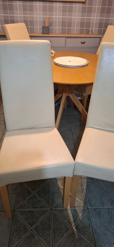 image for Cream leather dining chairs x4