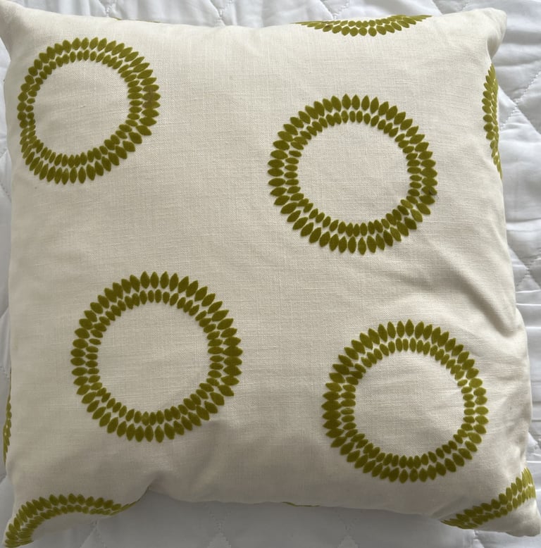 image for Cushion &quot;biscuit&quot; base colour with olive green detailing