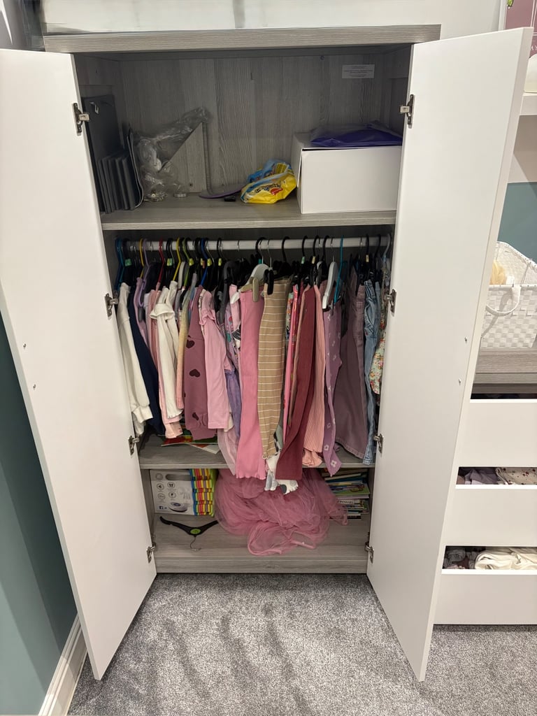 Tutti Bambini Modena Kids Wardrobe & Changing Table Drawer Set – Grey Ash & White Nursery Furniture