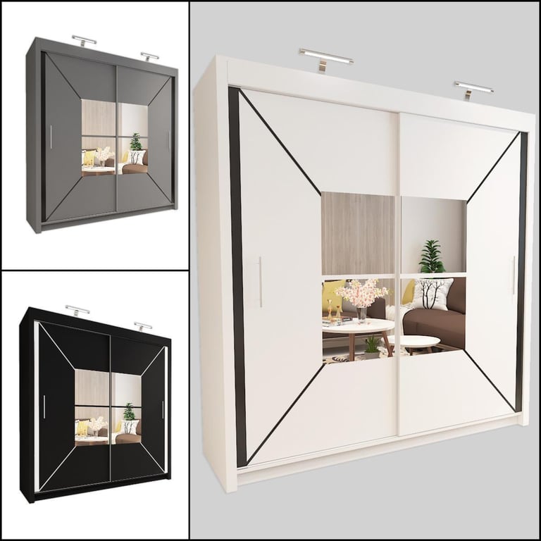 Brand New - Chicago Mirror Sliding Door Wardrobe - Grey - SAME/NEXT DAY DELIVERY