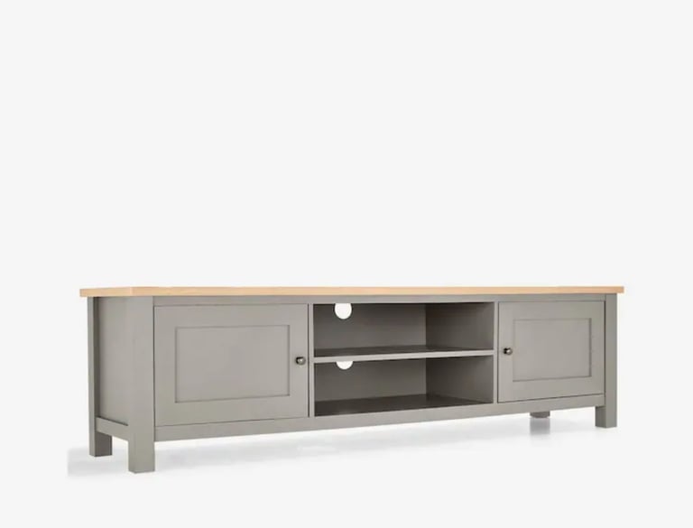 image for Next Dove Grey Malvern Oak Effect Up to 80 inch Slim TV Unit Cupboards Entertainment 