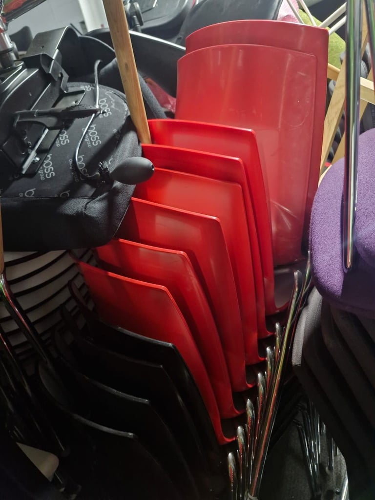 image for Designer stacking cafe chairs solid plastic and chrome (30 available )