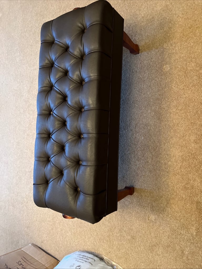 Adjustable Height Piano Bench Stool Dark Brown Faux Leather. 