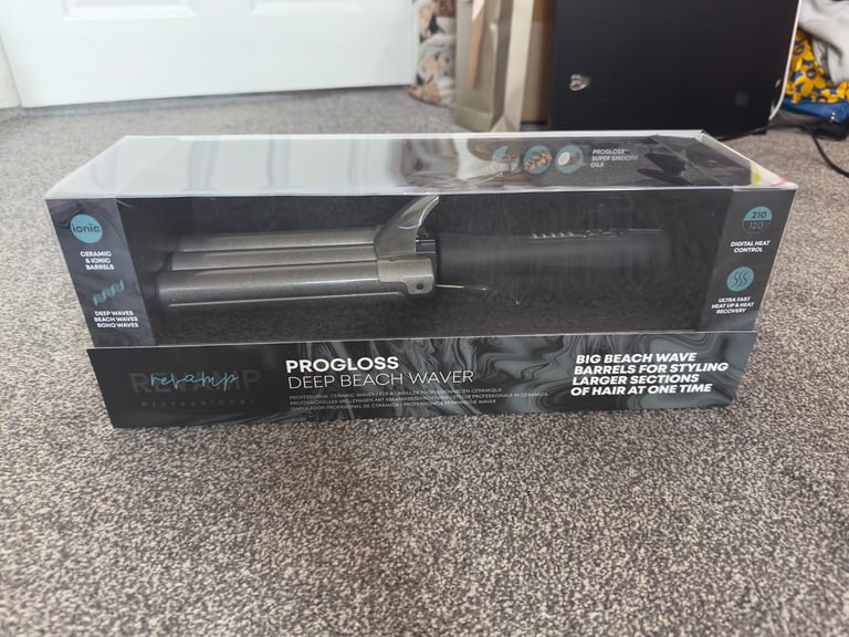 image for Revamp ProGloss Deep Beach Waver Triple Wave Barrel Infused Ceramic Barrel NEW