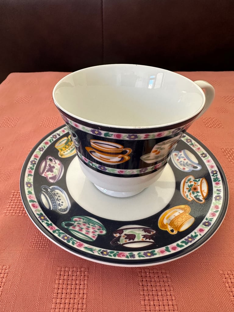 image for Whittard tea cup and saucer with tea cup design