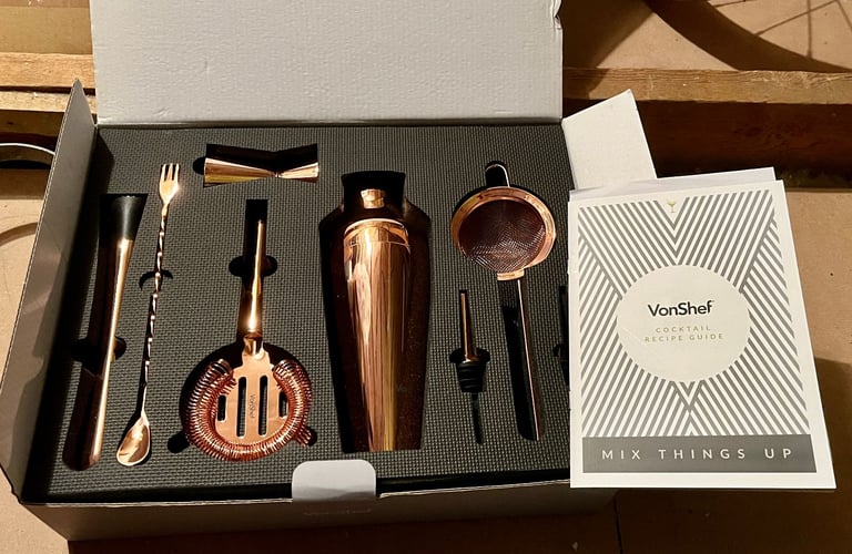 image for VonShef Cocktail Mixing / Shaker Set, Copper, 6 pieces, Versatile, RRP £25