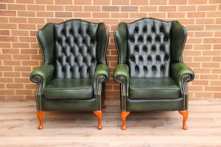 Saxon Chesterfield Armchairs + Footstool (UK Delivery)