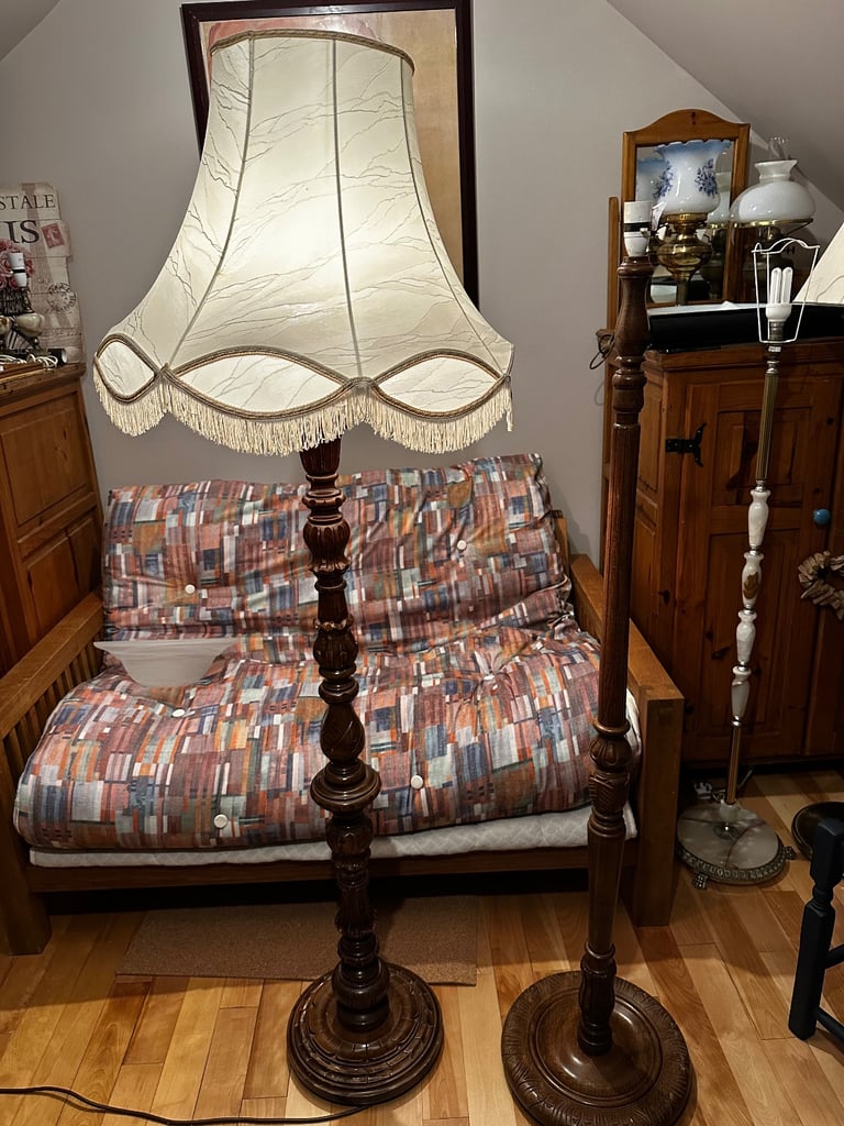Old vintage standing lamp with lampshade 