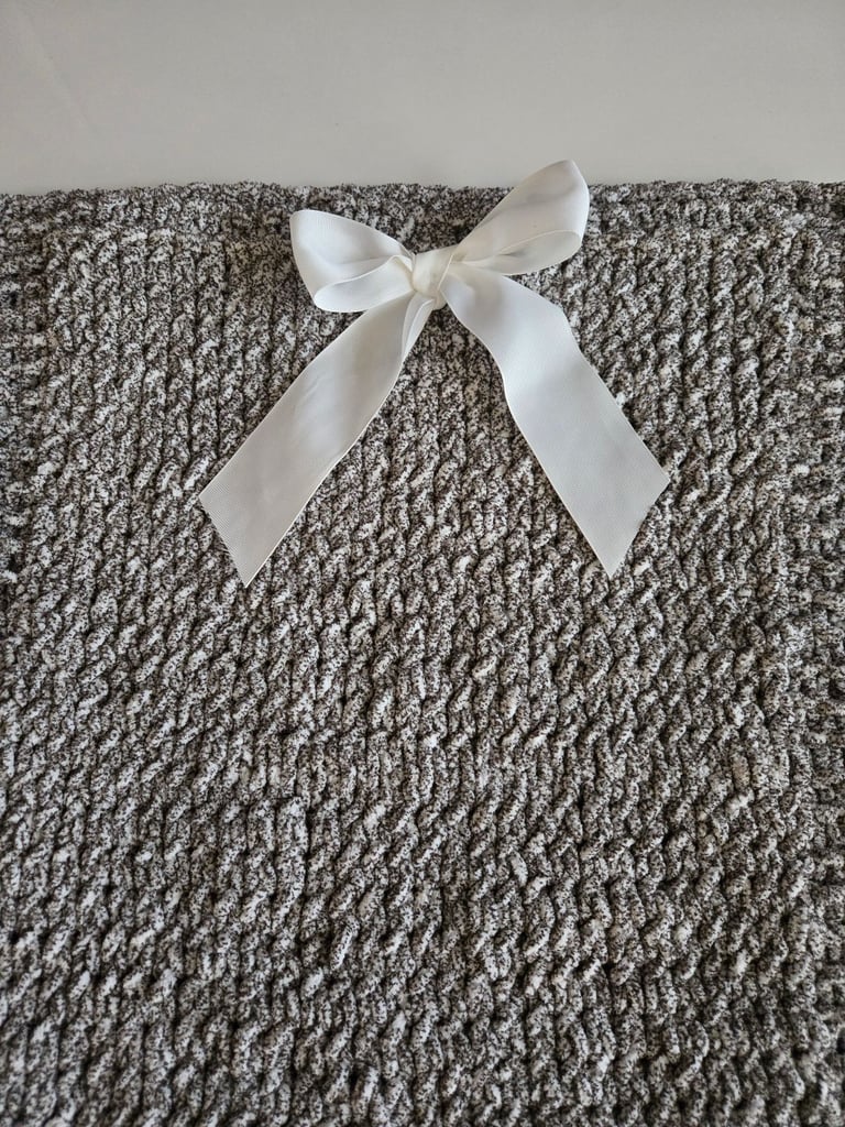 Beautiful soft hand knitted baby grey blanket 