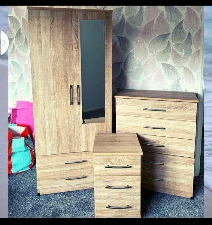 Modern Bedroom Furniture. Bedroom Suit Includes Bedside Tables, Chest of Drawers and Wardrobes