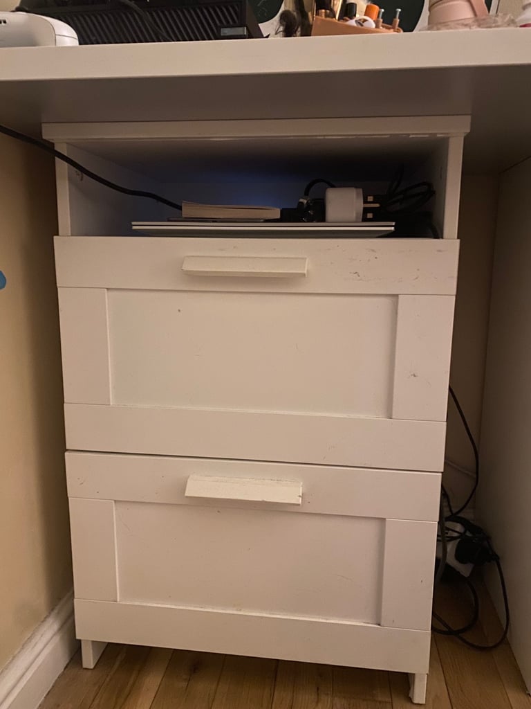 image for TWO IKEA Side Tables with Double Drawers & Open Storage – Set of Two 