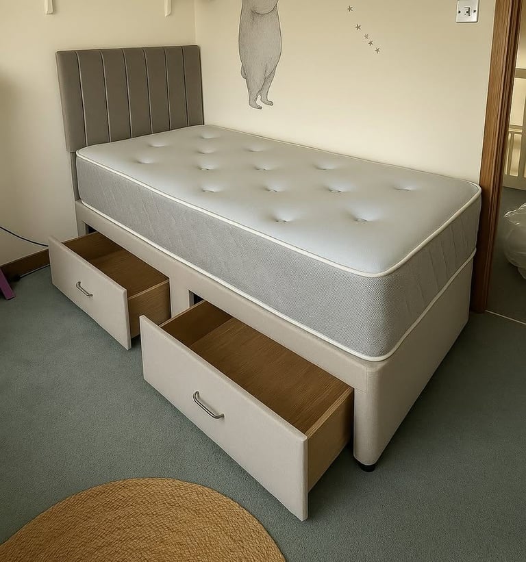 ]] Single 3ft Divan Bed With Mattress – Optional 2 Drawers - Elegant Look | Delivery Across UK ]]