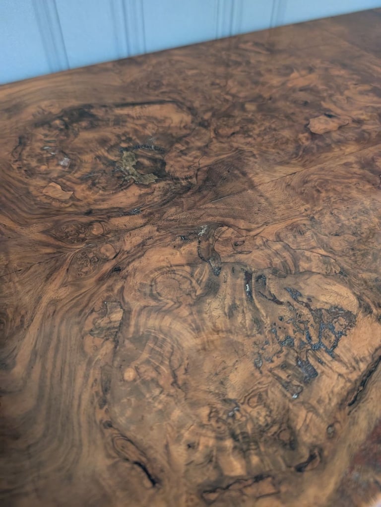 Antique Burr walnut veneer serpentine front side table