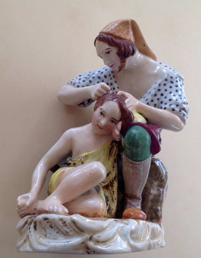 Antique Collectable Russian Porcelain Figurine Gardner "Catcher of Fleas" XIX C