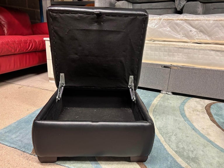 Black Leather Footstool with storage 