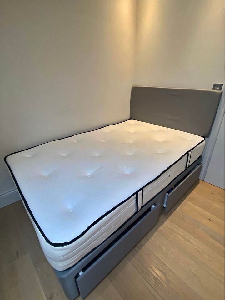 double velvet fabric bed with base and headboard and memory foam mattress