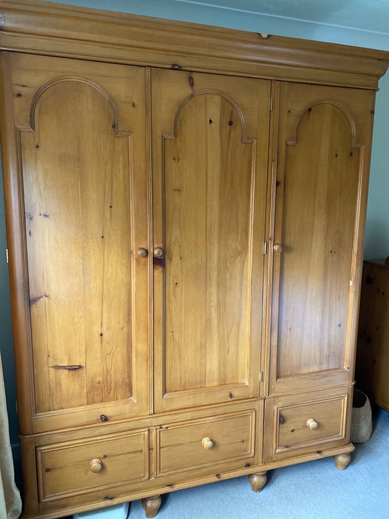 Antique pine triple wardrobe