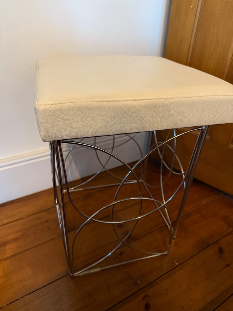 image for White leather vanity stool