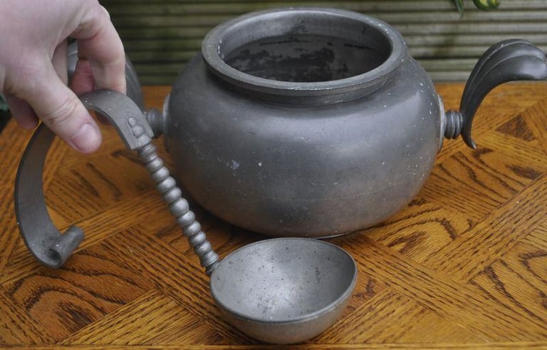 image for Vintage pewter tureen with ladle
