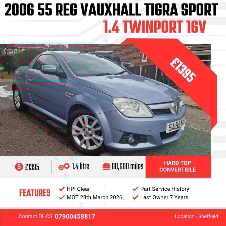 2006 Vauxhall Tigra 1.4i 16V Sport 2dr CONVERTIBLE Petrol Manual