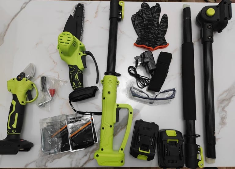 image for Cordless Pole Pruning Shears & Chain Saw Set, 6.4Ft Extension Pole 2*4.0 mAh Battery 550W