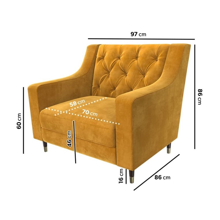 Buttoned Velvet Armchair & Footstool in Mustard - Cole