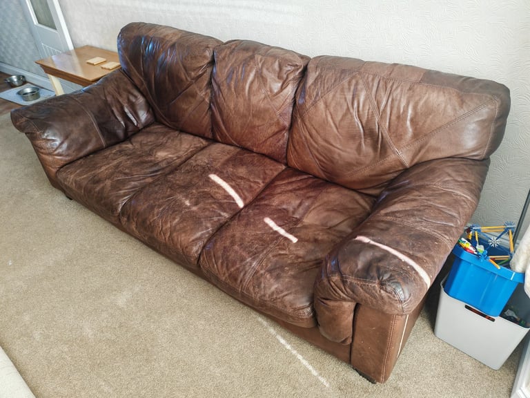 Leather sofa and armchair