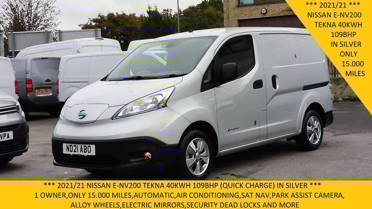 2021 Nissan e-NV200 TEKNA 40 KWH 109BHP IN SILVER ONLY 15.000 MILES,SAT NAV,AIR CONDITIONING,RE P...