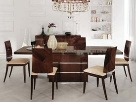 luxury Dining set and credenza walnut high gloss extendable table