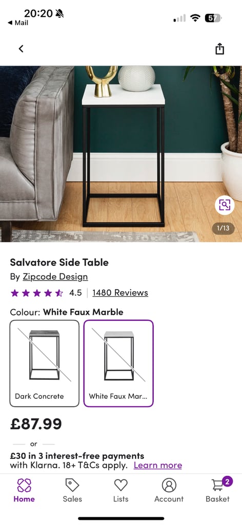 image for 2x White Faux Marvke side tables