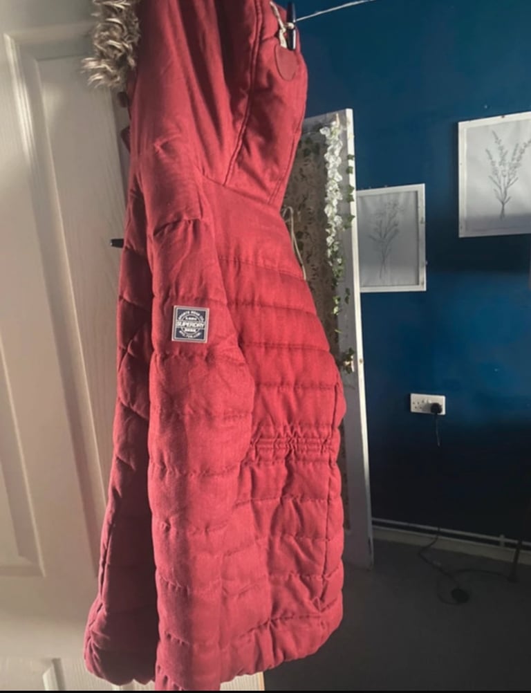 Red superdry fleece lined coat 