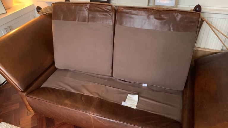 Laura Ashley 2 seater brown leather day bed sofa