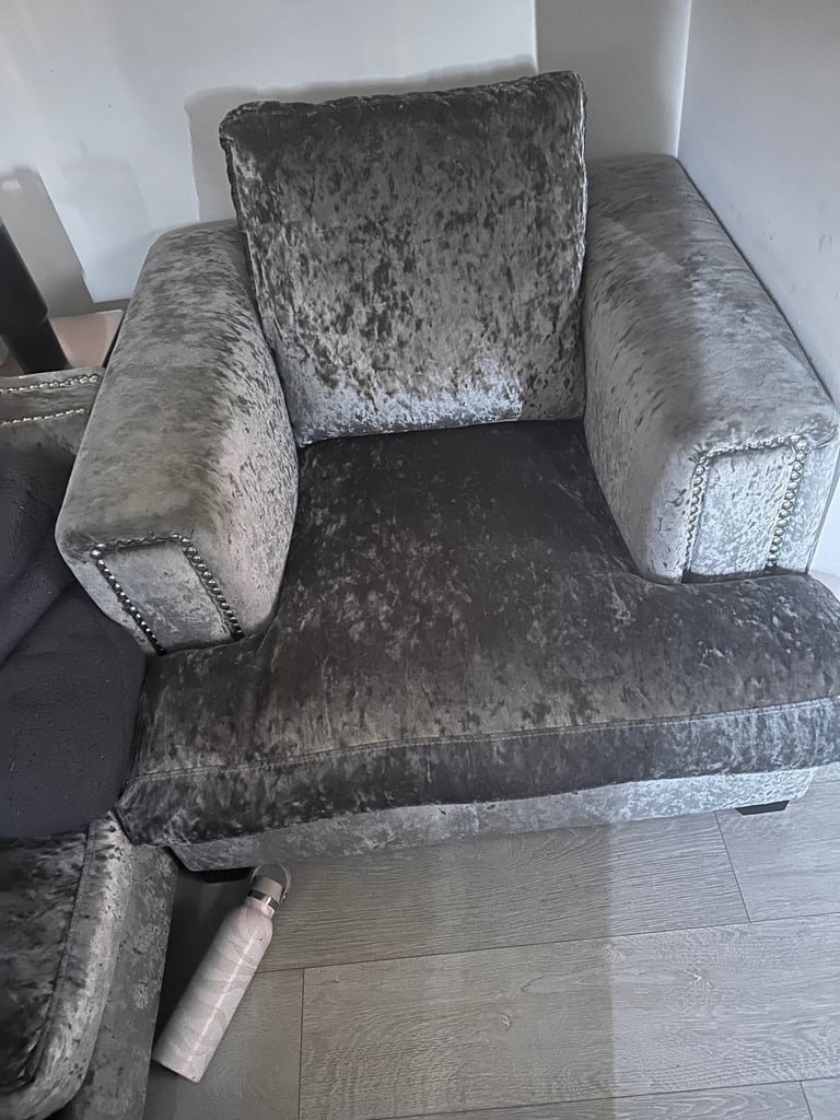 Stylish Grey Velvet Two-Seater Sofa - Good Condition