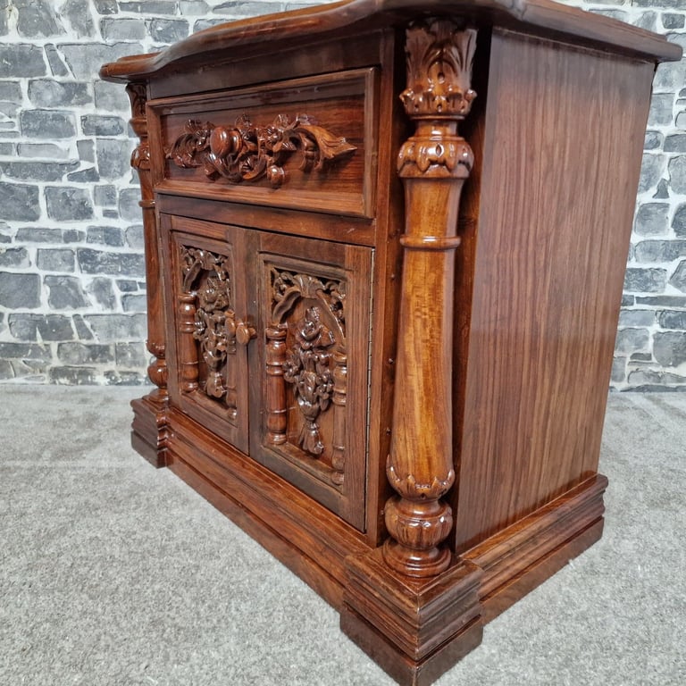 Pair of Hand-Carved Wooden Bedside Cabinets