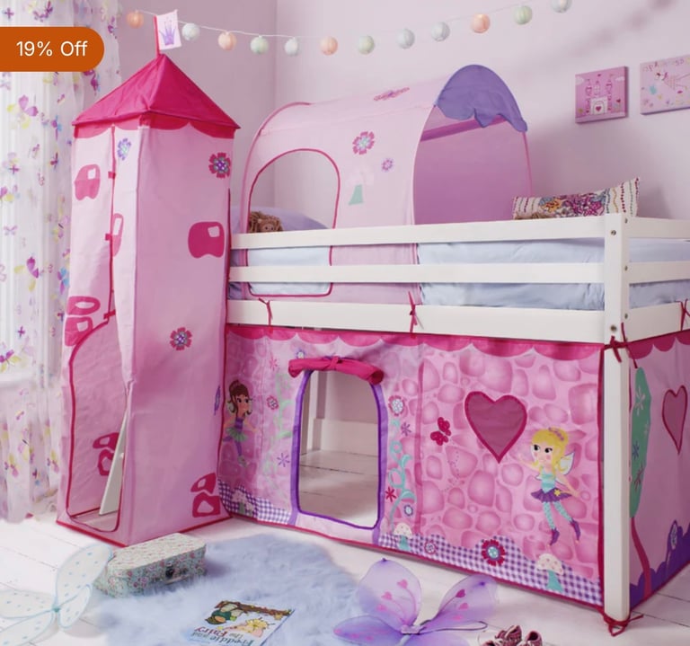 Moro Cabin Bed Midsleeper with Fairies Package in Classic White