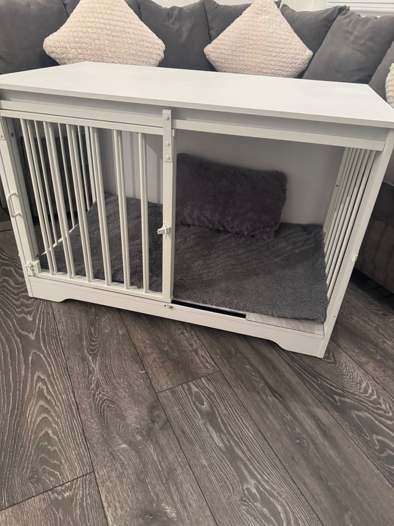 Large 100cm Dog Cage Crate White Wooden Sliding Barn Door Pen Puppy Enclosure Sideboard