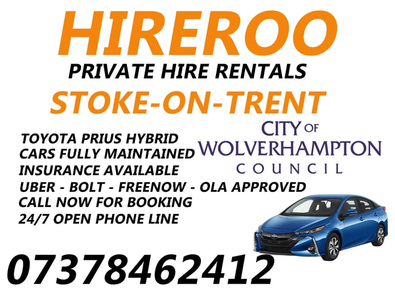 Private Hire Cars WOLVERHAMPTON Taxi Rentals Toyota Prius Stoke
