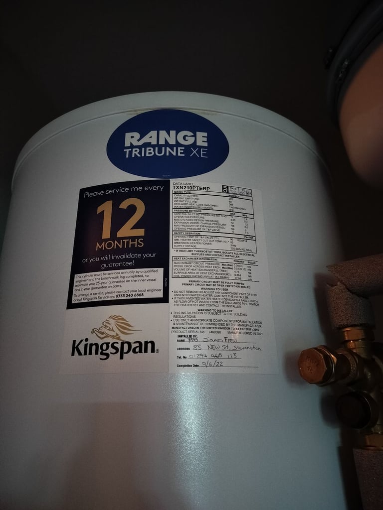 Range Tribune XE hot water cylinder 205L