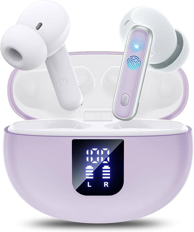 Purple Bluetooth 5.4 Mode Ear Buds with Deep Bass Stereo