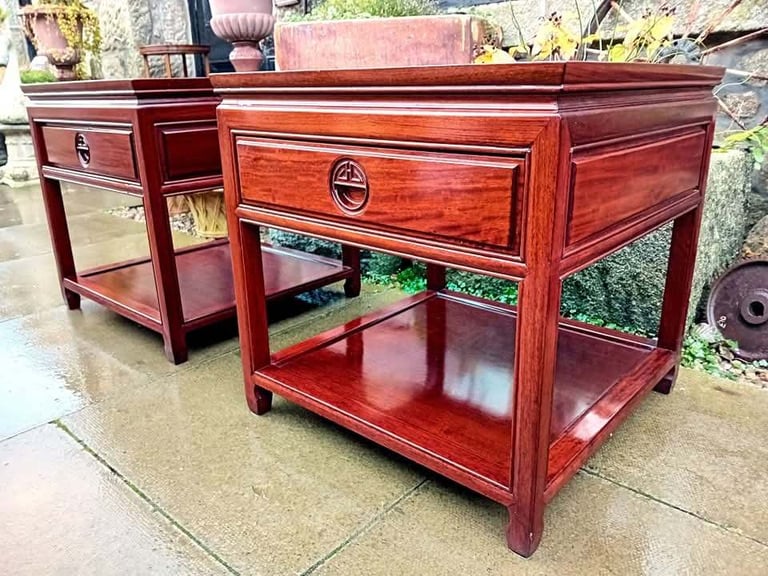 Pair of Heavy Chinese Solid Rosewood Side Tables
