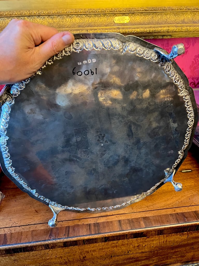 Large antique sterling silver Georgian hallmarked salver / tray 925