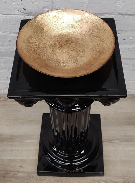 Vintage glazed pottery column jardiniere with bowl