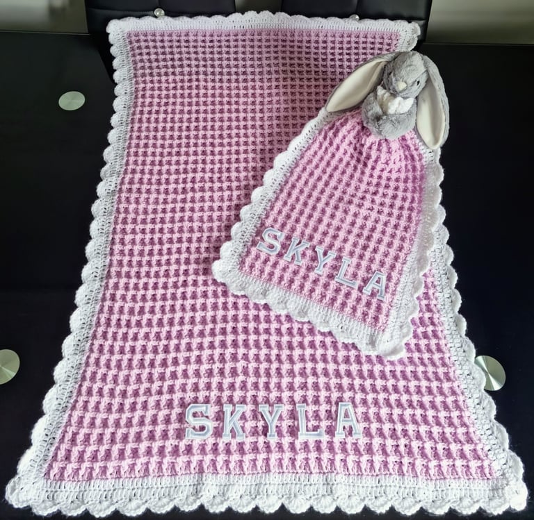 Crochet Baby Blanket, Personalised, Boys and Girls colours available