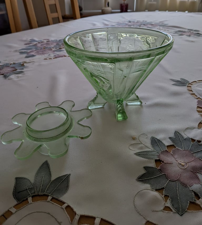 Art Deco green Sowerby "Mercury" vase complete with frog. 